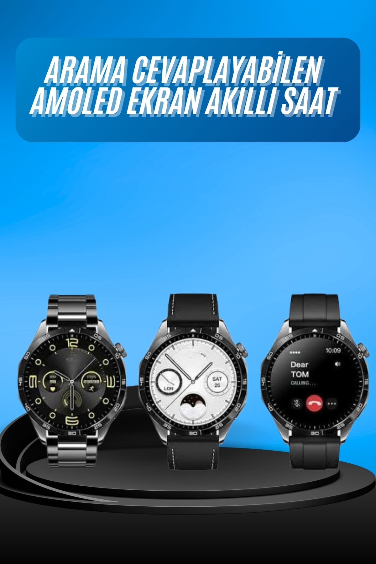 Amoled Ekran 3 Kordonlu Akıllı Saat 5.0 Bluetooth Bağlantılı Android ve İOS Uyumlu - Standart / Standart