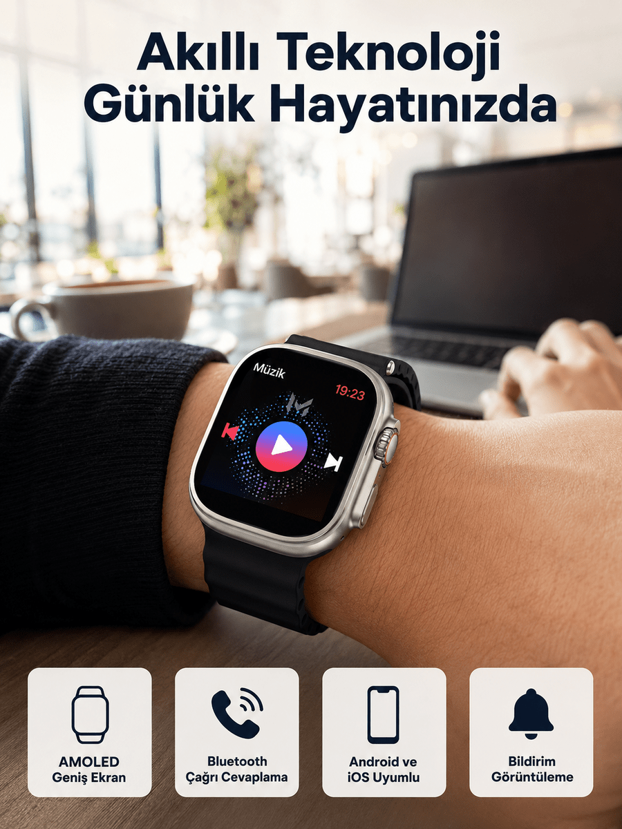 Akıllı Saat Kol Saati Android ve İOS Uyumlu Nabız Ölçer Sesli Asistan