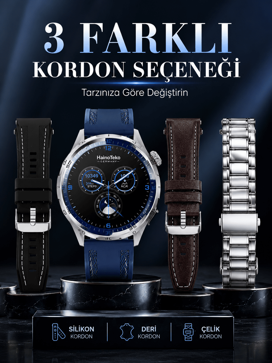 AMOLED Ekranlı Bluetooth Akıllı Saat 3 Kordonlu Uzun Pil Ömürlü - Standart / Standart