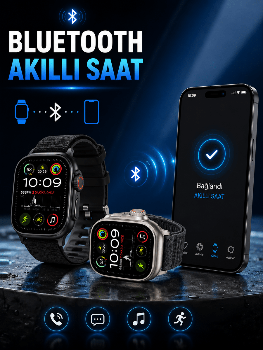 Akıllı Saat Bluetooth Bağlantılı Adımsayar Alarm ve Hatırlatıcı Çağrı Cevaplama - Standart / Standart