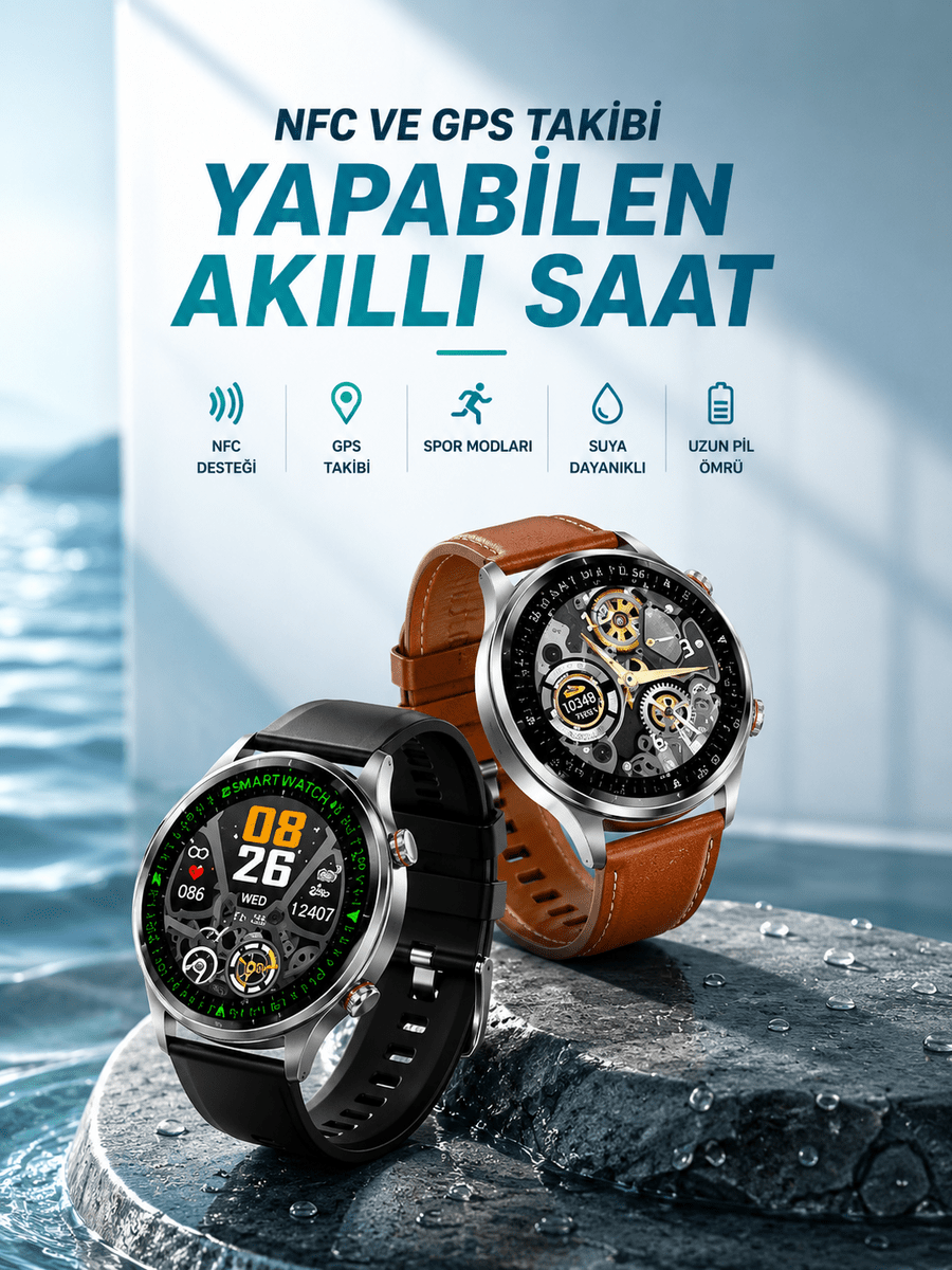 Bluetooth Bağlantılı Akıllı Saat Tüm Telefonlara Uyumlu Değiştirilebilir Kordon - Standart / Standart
