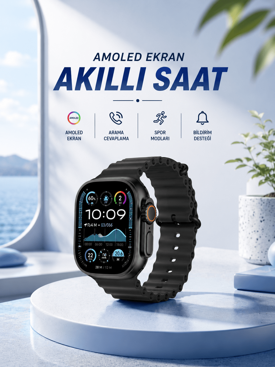 Akıllı Saat Bluetooth Bağlantılı NFC ve GPS Uyumlu Nabız Ölçer Sesli Görüşme - Standart / Standart