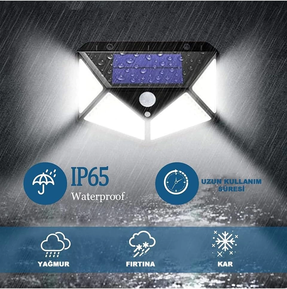 100 Led Dış Mekan Solar Aydınlatma Fotoselli Solar Lamba Hareket Sensörlü
