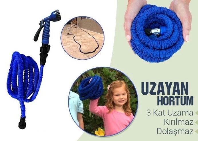 22.5 Metre Uzayan Bahçe Sulama Araç Yıkama Hortumu 7 Kademeli Başlık