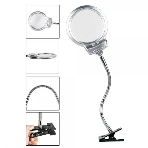 2.5x130 Mm 5x24 Mm Led Aydınlatmalı Büyüteç,masa Üstü Metal Hortum Mandallımg15124c