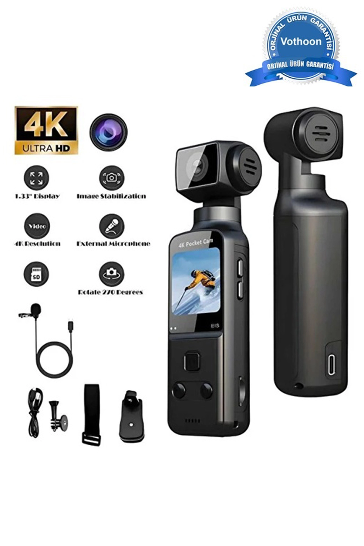 4k Ultra Hd 270° Döndürülebilir Su Geçirmez Wifi Vlog Spor Ve Aksiyon Kamerası