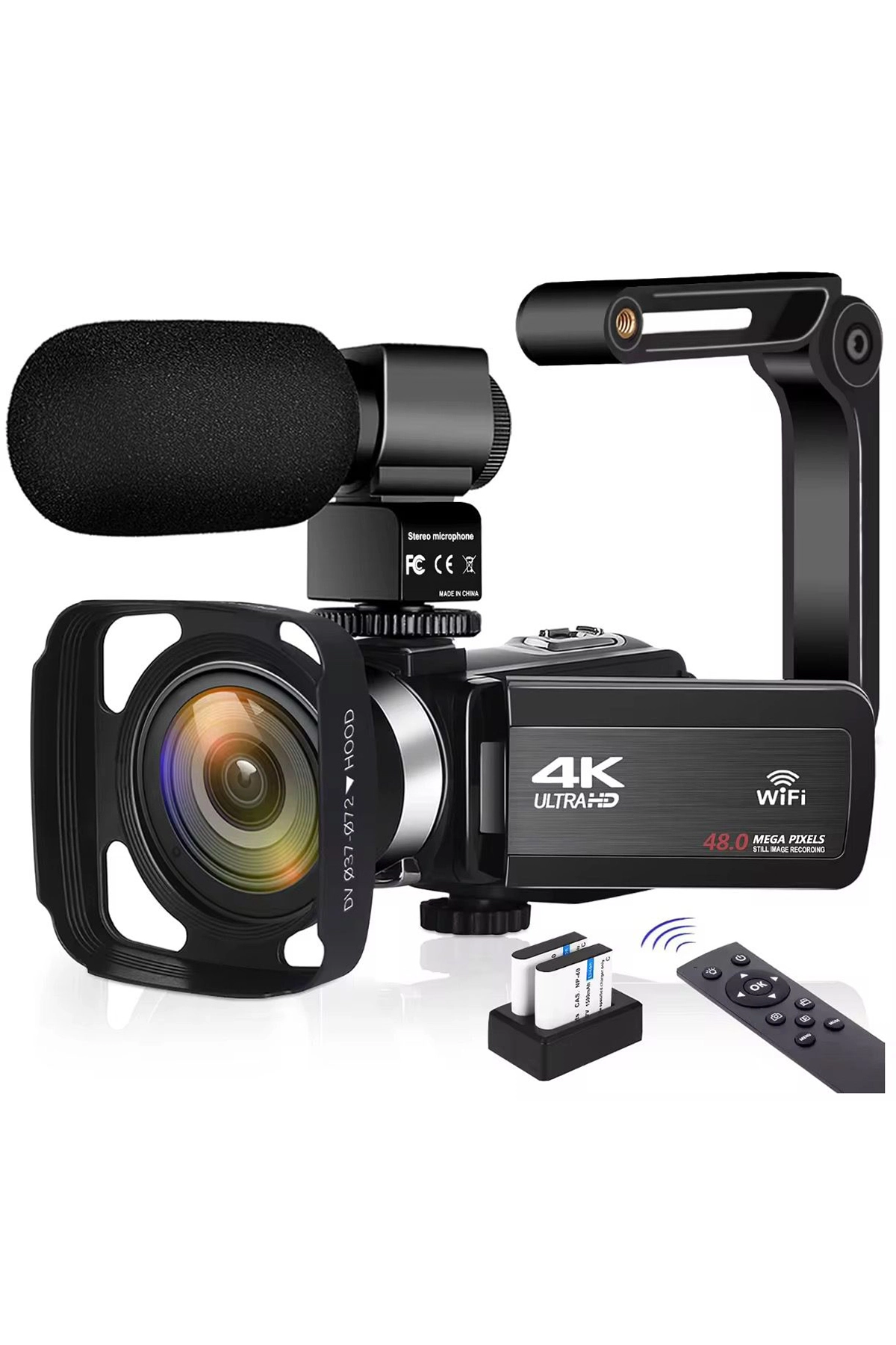 4k Vlog Dijital Video Kamera Wifi 48mp 16x Kaydedici Fotoğrafçılık 3.0’’ıps Dokunmatik Ekran Mikrofon Çift Batarya