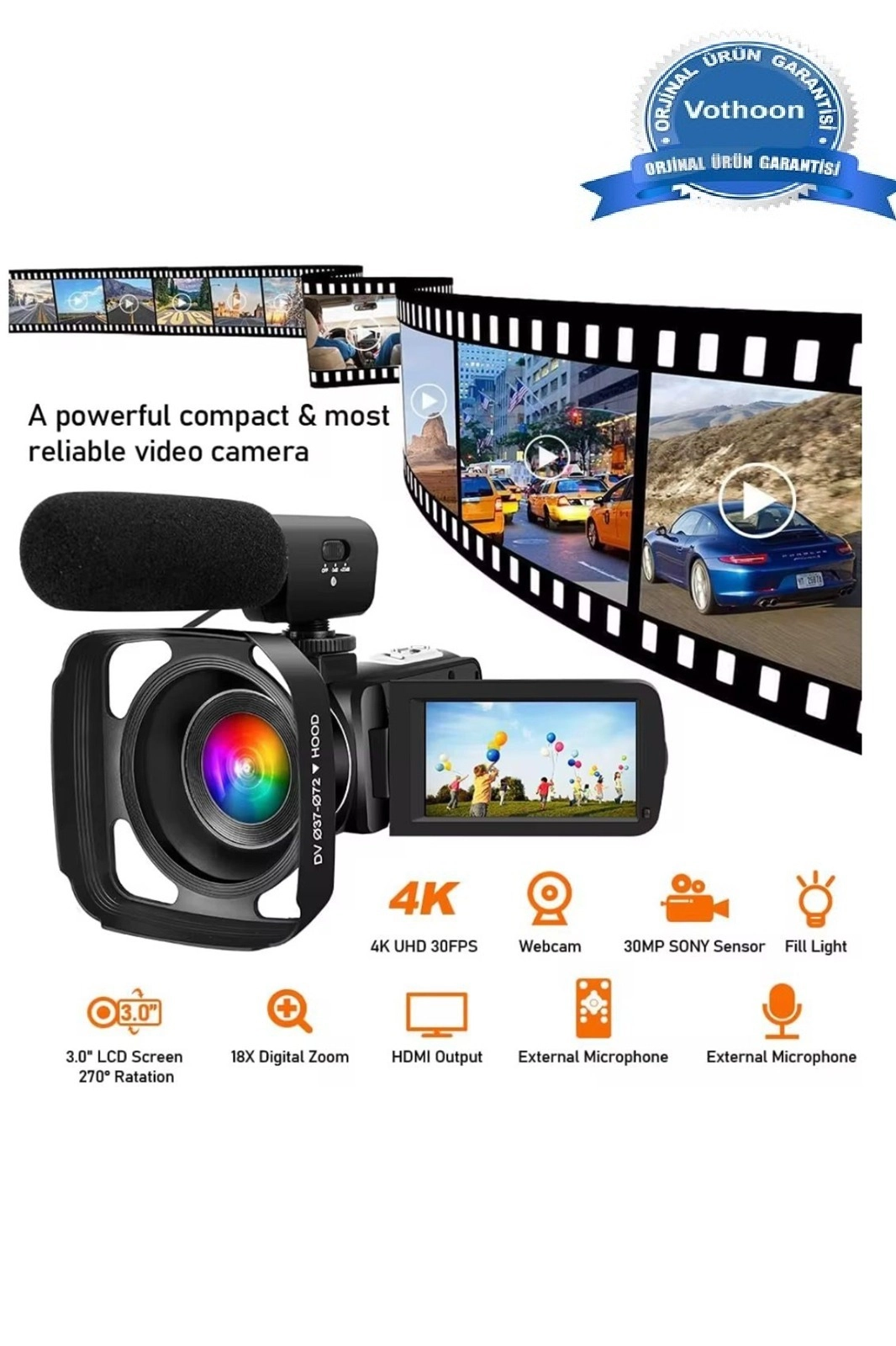 4k Vlog Dijital Video Kamera Wifi 48mp 16x Kaydedici Fotoğrafçılık 3.0’’ıps Dokunmatik Ekran Mikr...