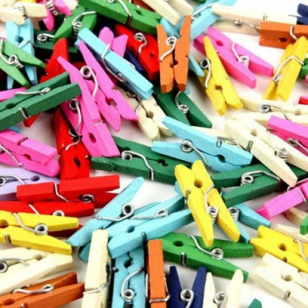 50'li Renkli Ahşap Mandal 3.5cm (12'li Paket-600 Adet)