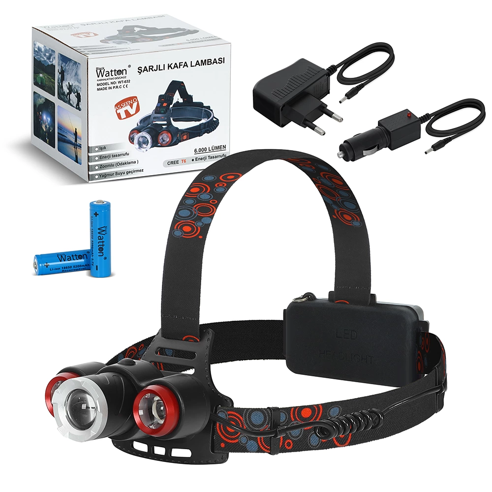 Ürün Kodu :Wt-632 Boyut :Uzunluk 9 cm Ön Yüzey 3cm 6000 Lümen Şarjlı Kafa Lambası