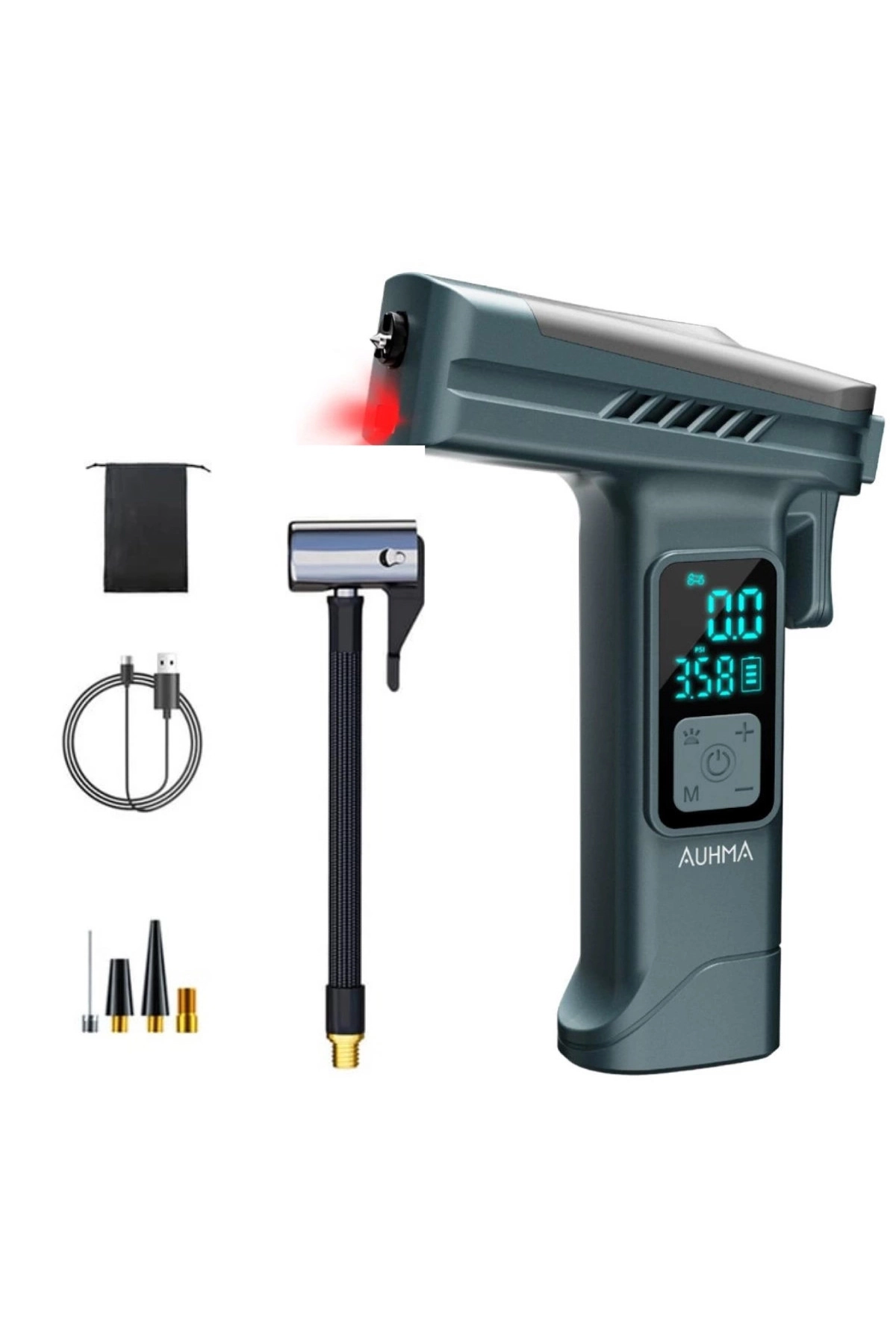 Araba Hava Pompası 4’ü 1 Arada: Kompresör + Cam Kırıcı + Kemer Kesici + Led Işık Şarjlı 4000mah A...