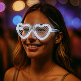 Beyaz Led Işıklı Kalp Gözlük – 3 Modlu Parti Glow Gözlüğü