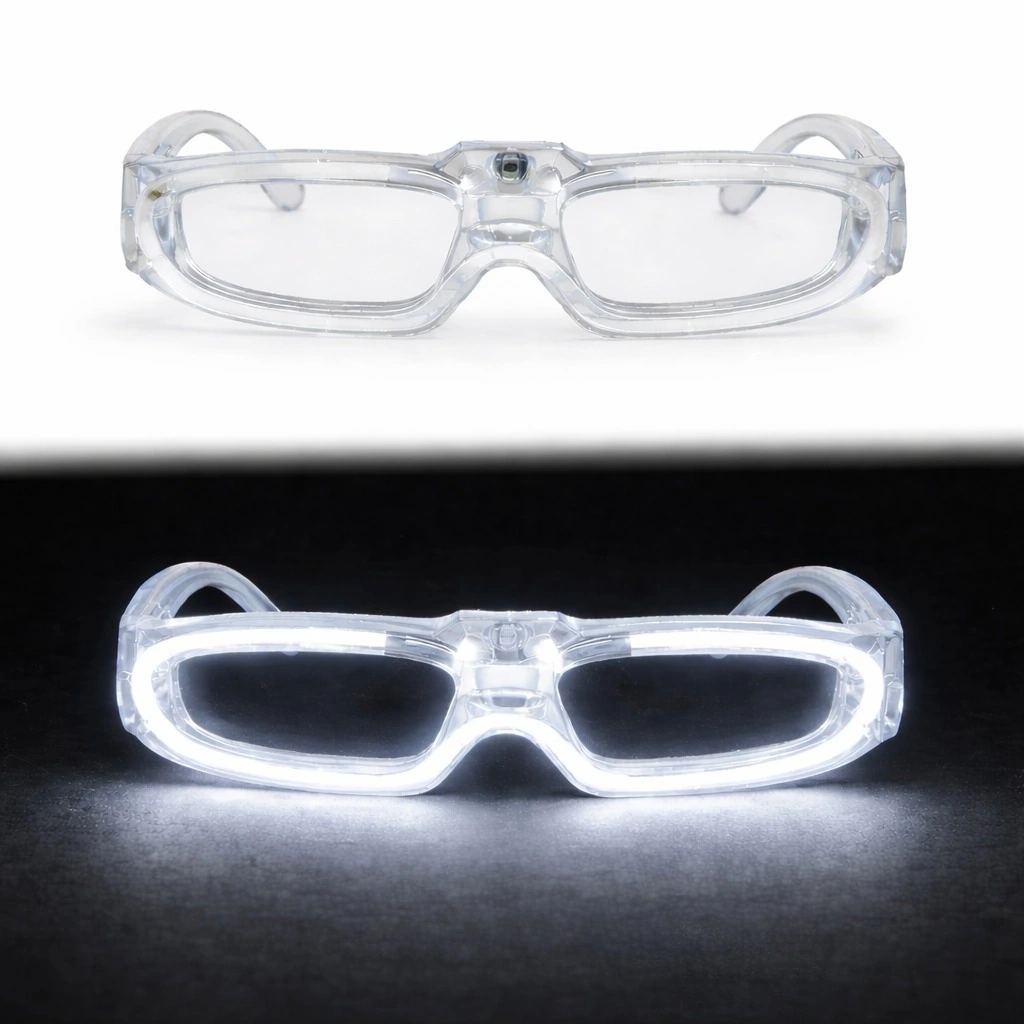 Beyaz Led Işıklı Parti Gözlüğü 3 Modlu – Glow Gece Eğlence Gözlüğü