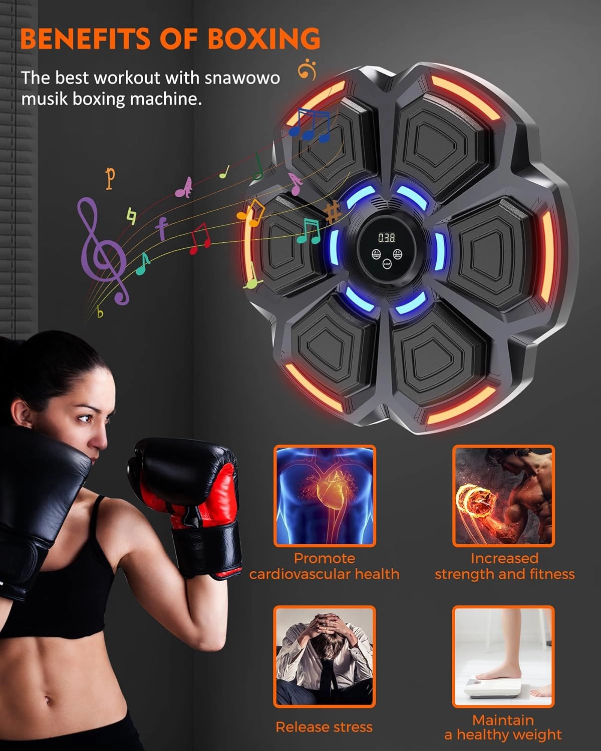 Bluetooth Hoparlör Özellikli Duvar Boks Makinesı 9 Mod Seviye Ayarlı Müzikli Boks Makinesı