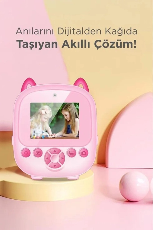 Dijital Video Fotoğraf App Destekli Çocuk Kamerası Termal Resim Kağıt Baskılı Yazıcı Pembe