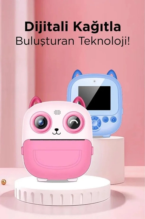 Dijital Video Fotoğraf App Destekli Çocuk Kamerası Termal Resim Kağıt Baskılı Yazıcı Pembe