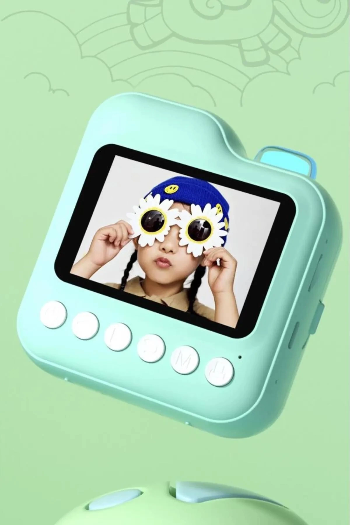 Dijital Video Kayıt Fotoğraf Çocuk Kamerası Anlık Termal Resim Kağıt Baskılı Mavi