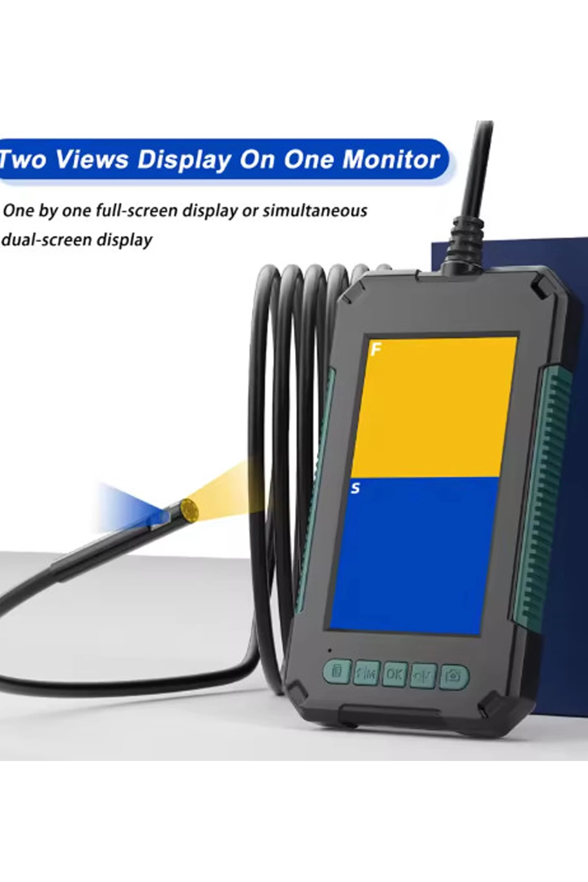 Ekranlı Çift Kameralı 10 Mt Hafıza Kart Destekli Sert Kablo Yılan Endoskop Kamera 5.5 Mm 4.3 Inc