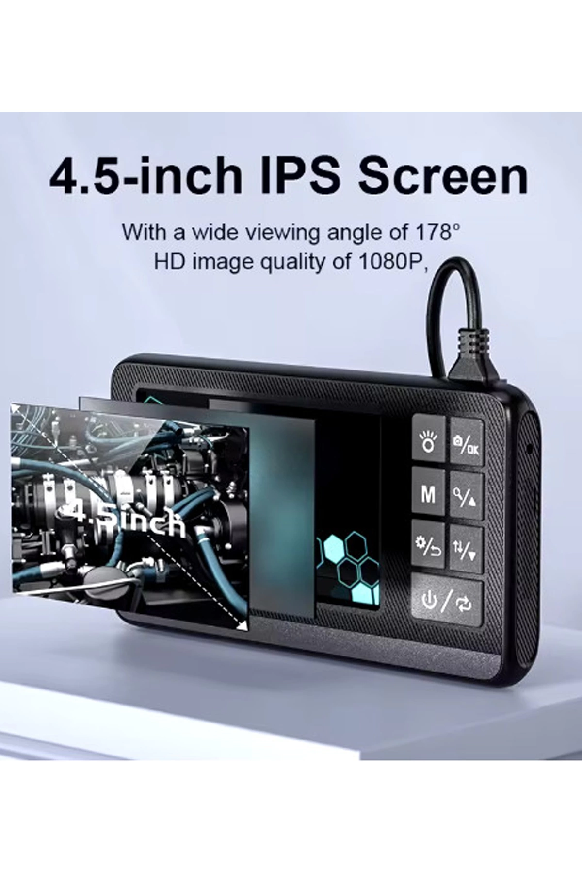 Ekranlı Çift Kameralı 10 Mt Sert Kablo Endoskop Kamera 8 Mm 4.3 Inc Hafıza Kart Destekli