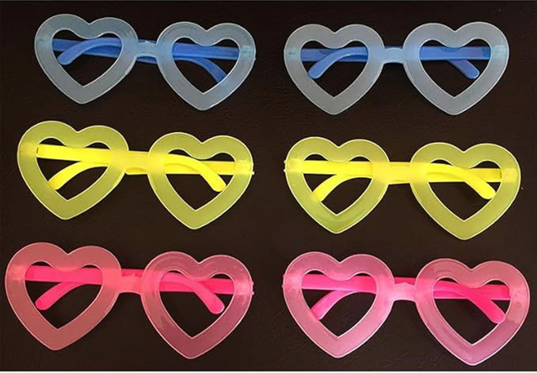 Fosforlu Kalp Model Glow Parti Gözlüğü Karanlıkta Yanan Gözlükler 12 Adet