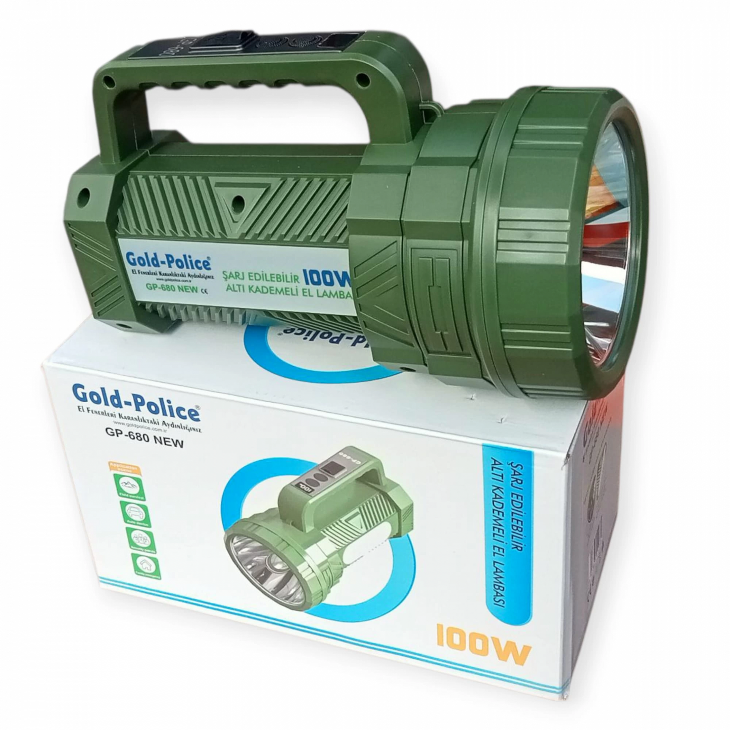 Gold Police Gp-680 Şarjlı El Feneri Projektör 100 Watt