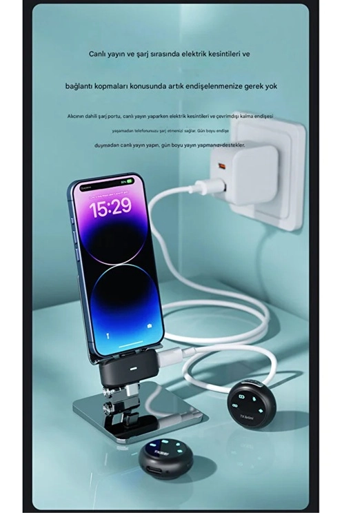 Kablosuz Profesyonel İkili Yayın Yaka Mikrofonu Şarj Kutu Mıknatıslı Typce Lightning Çıkış Mikrofon