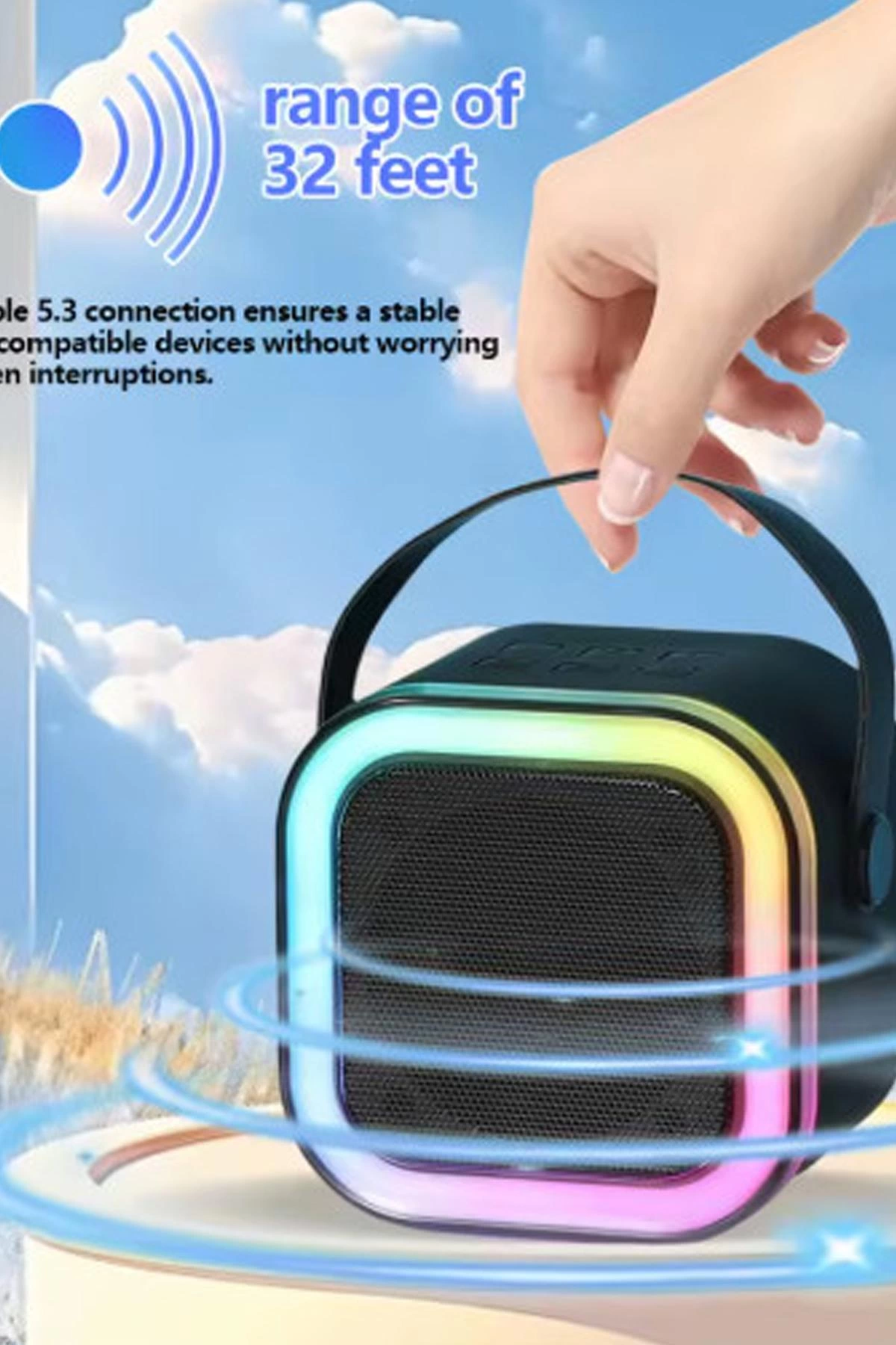 Karaoke Kablosuz Hoparlör Mikrofonlu Rgb Işıklı Bluetooth Speaker Tf Kart/usb Siyah
