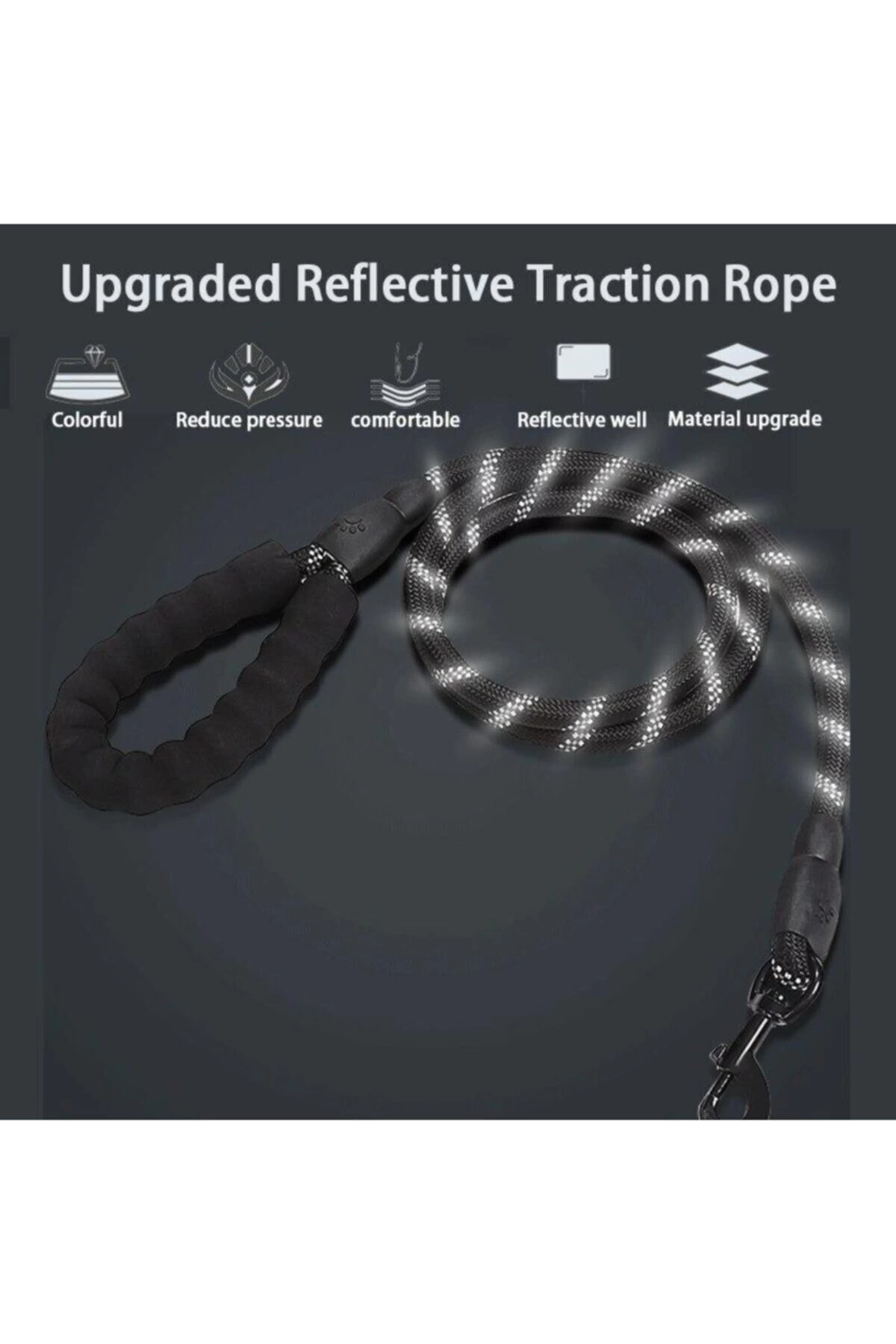 Köpekler İçin Gezdirme Tasması Reflektörlü 130 Cm Halat Orta Ve Büyük Boy Köpekler İçin Siyah