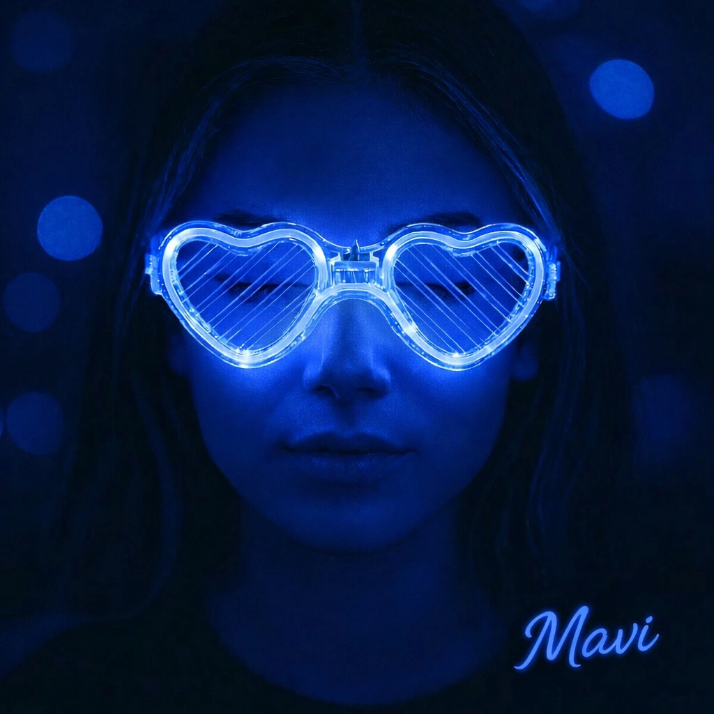 Mavi Led Işıklı Kalp Gözlük – 3 Modlu Parti Glow Gözlüğü
