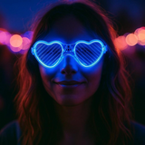 Mavi Led Işıklı Kalp Gözlük – 3 Modlu Parti Glow Gözlüğü