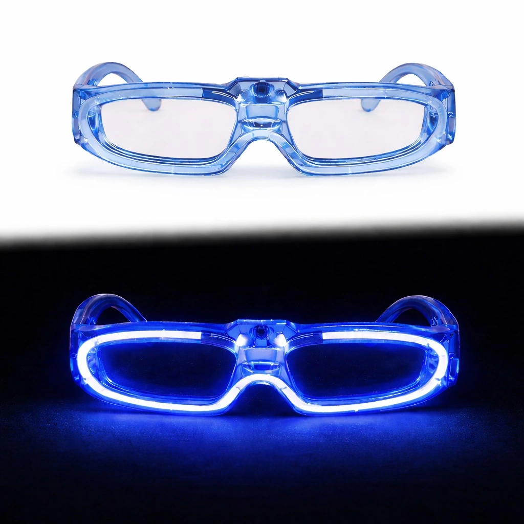Mavi Led Işıklı Parti Gözlüğü 3 Modlu – Glow Gece Eğlence Gözlüğü