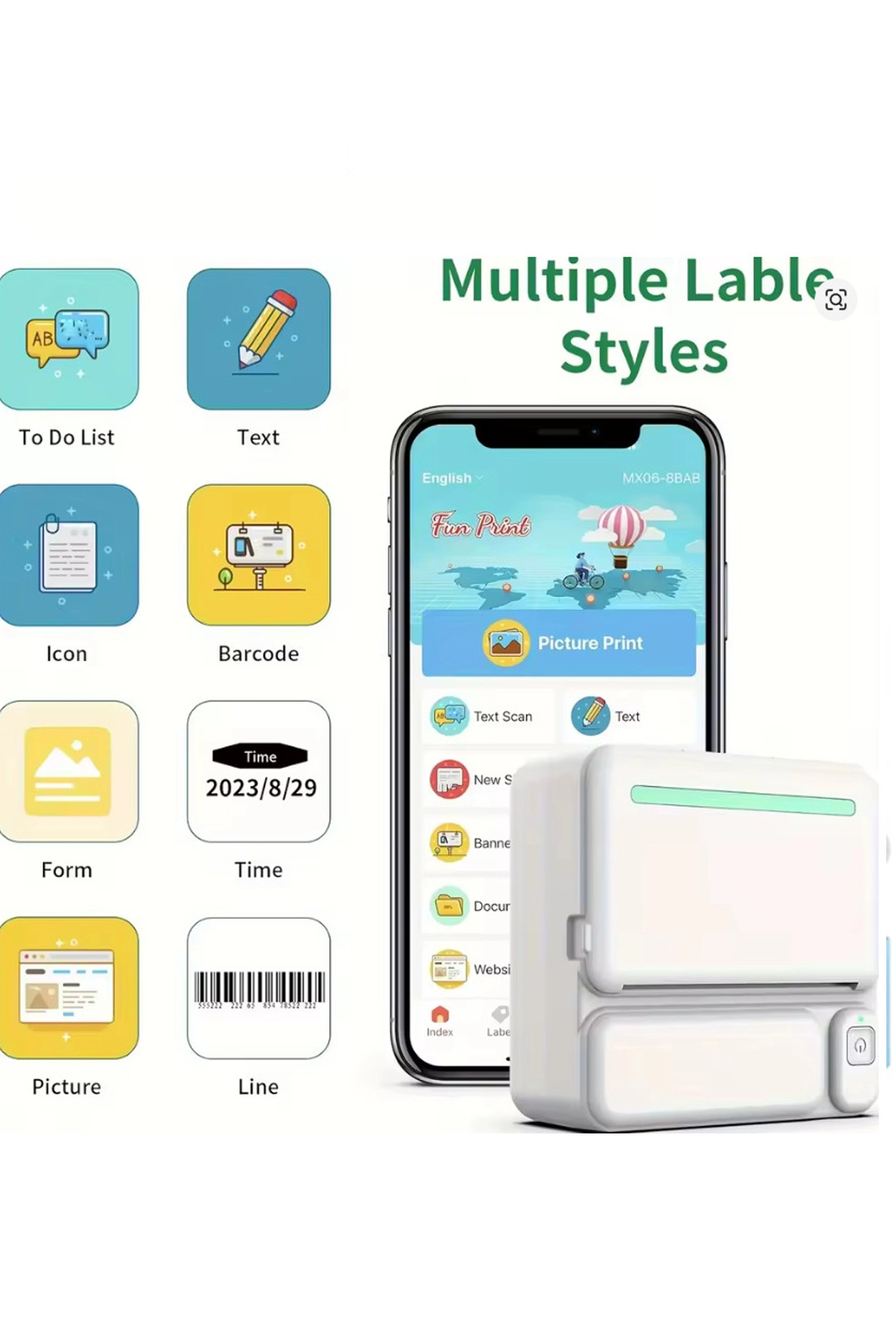 Mini Taşınabilir Yazıcı 13 Rulo Kağıtlı Mürekkepsiz Etiket Yazıcısı Mini Termal Yazıcı