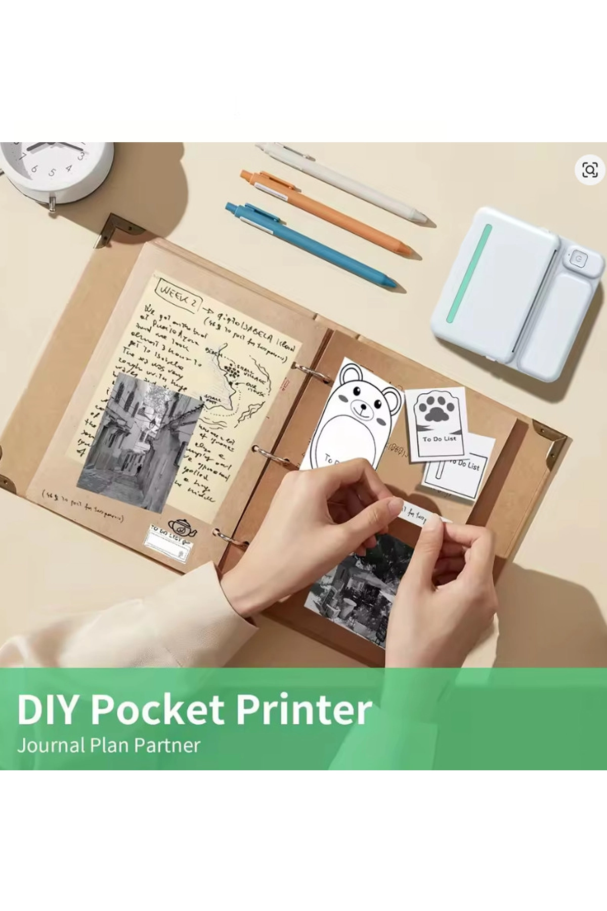 Mini Taşınabilir Yazıcı 13 Rulo Kağıtlı Mürekkepsiz Etiket Yazıcısı Mini Termal Yazıcı