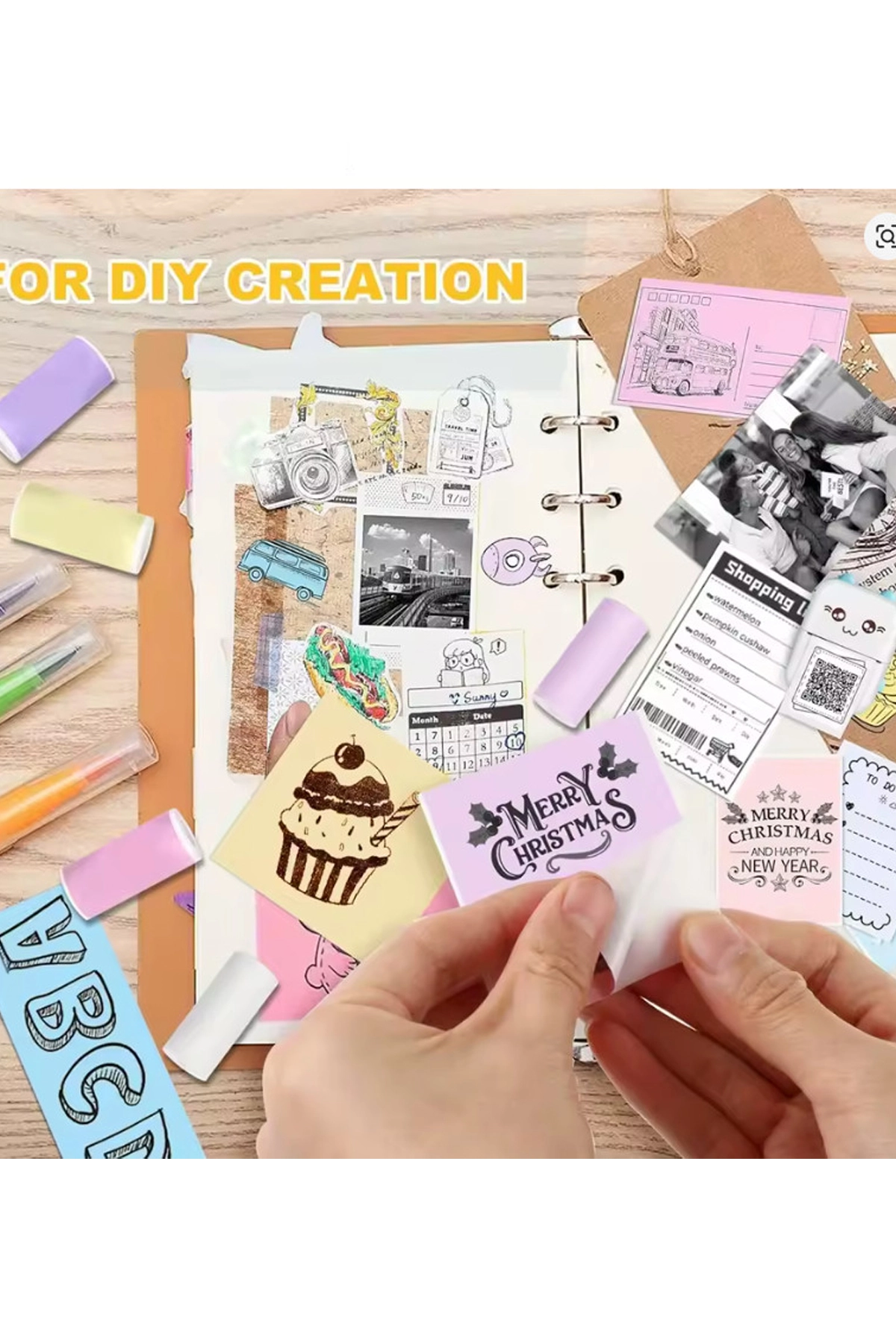 Mini Taşınabilir Yazıcı 13 Rulo Kağıtlı Mürekkepsiz Etiket Yazıcısı Mini Termal Yazıcı