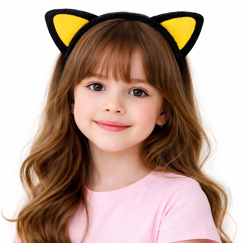 Peluş Kedi Kulak Taç Sarı Siyah – Çocuk Parti Kostüm Tacı