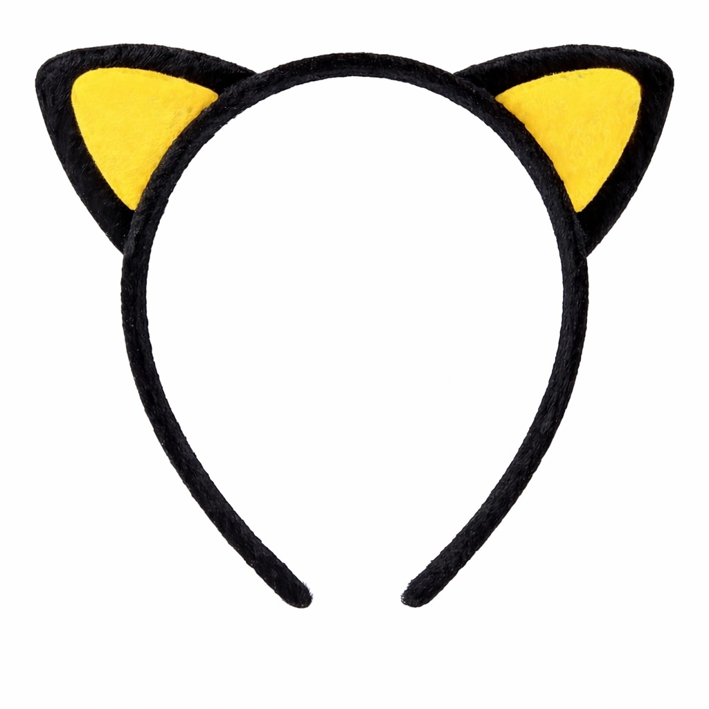Peluş Kedi Kulak Taç Sarı Siyah – Çocuk Parti Kostüm Tacı