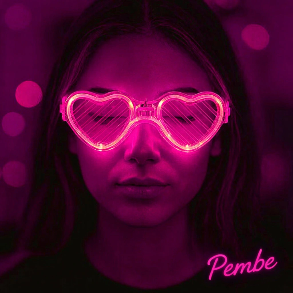 Pembe Led Işıklı Kalp Gözlük – 3 Modlu Parti Glow Gözlüğü