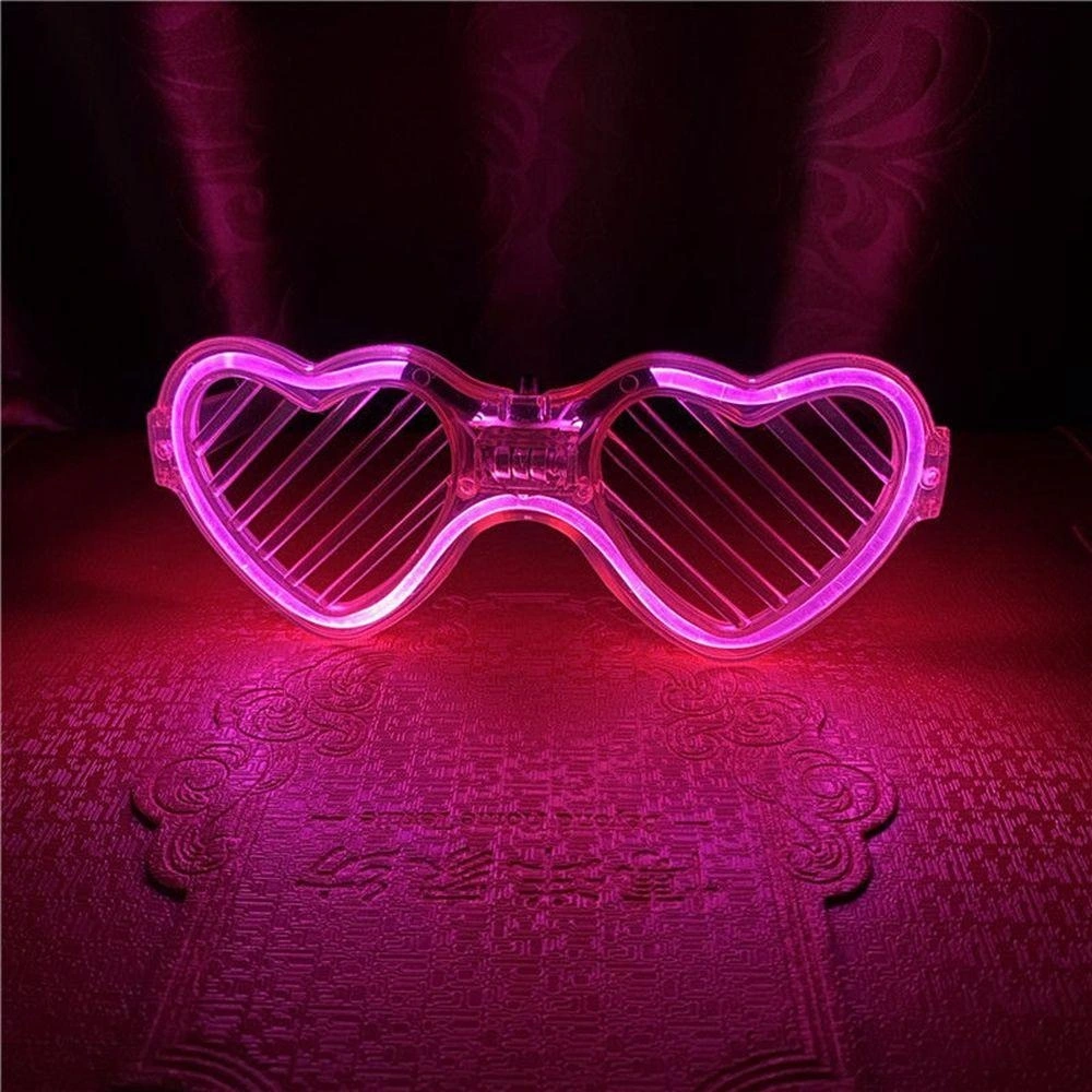 Pembe Led Işıklı Kalp Gözlük – 3 Modlu Parti Glow Gözlüğü