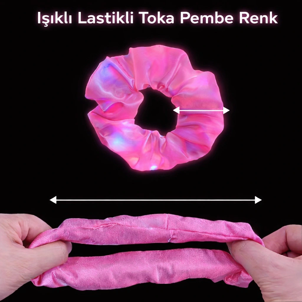 Pembe Renk Led Işıklı Lastikli Saç Tokası - 3 Modlu Festival Parti Saç Tokası