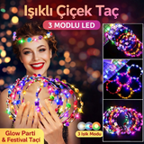 Renkli Led Çiçek Taç – 3 Işık Modlu Glow Parti Tacı