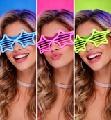 Retro Neon Fosforlu Yıldız Panjur Gözlük 12 Adet – 80’ler 90’lar Parti Stili