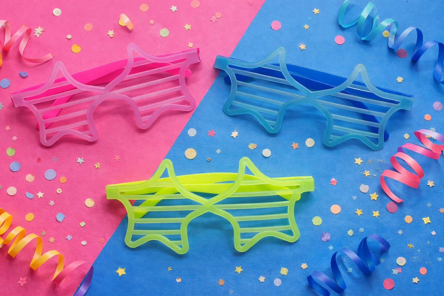 Retro Neon Fosforlu Yıldız Panjur Gözlük 12 Adet – 80’ler 90’lar Parti Stili