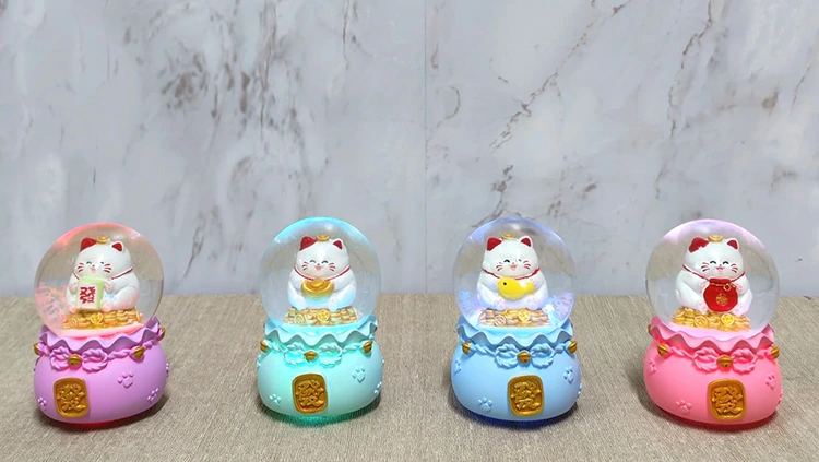 Şans Kedisi Işıklı Kar Küresi Alk4914