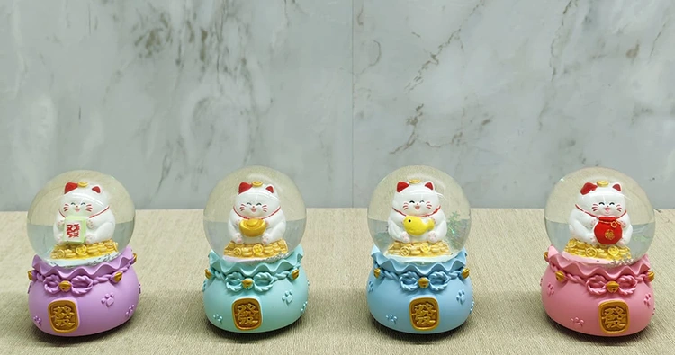 Şans Kedisi Işıklı Kar Küresi Alk4914