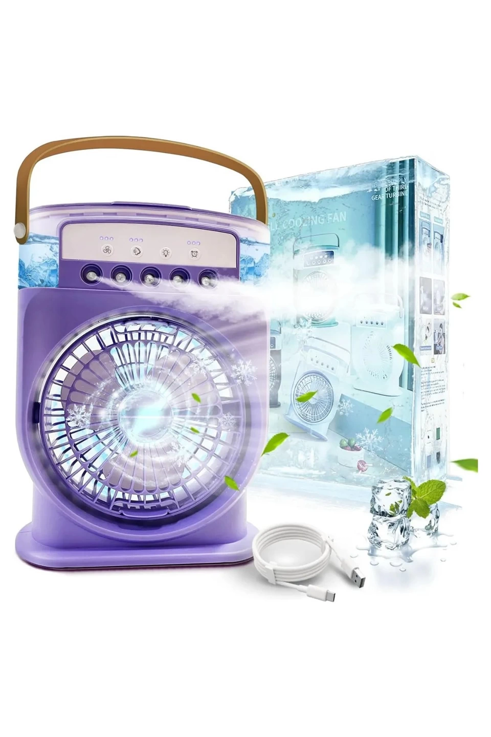 Şarjlı 600 Ml Su Hazneli Taşınabilir Masaüstü Vanilatör Güçlü Fan Ve 2000 Mah Pil Yeşil