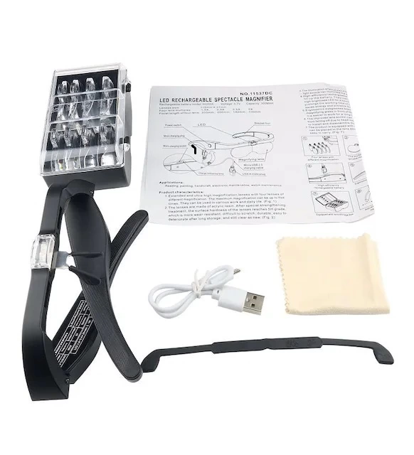 Şarjlı Gözlük Büyüteç 4 Farklı Lens 11537dc