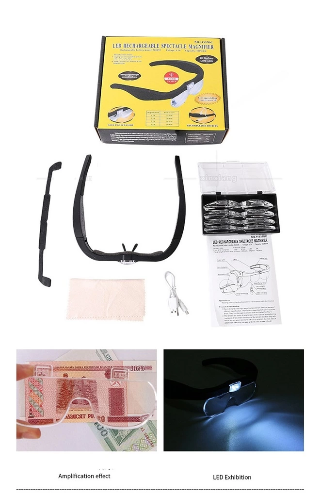 Şarjlı Gözlük Büyüteç 4 Farklı Lens 11537dc