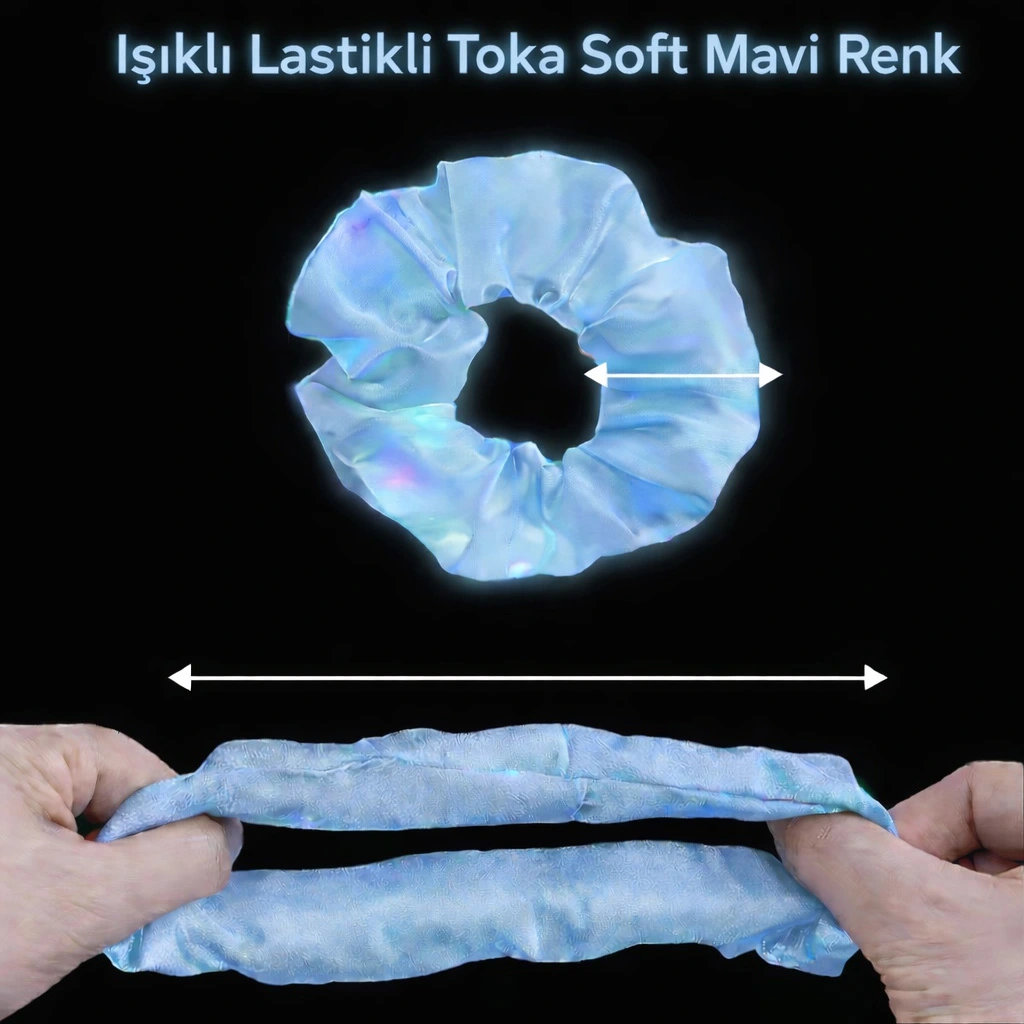 Soft Mavi Renk Led Işıklı Lastikli Saç Tokası - 3 Modlu Festival Parti Saç Tokası