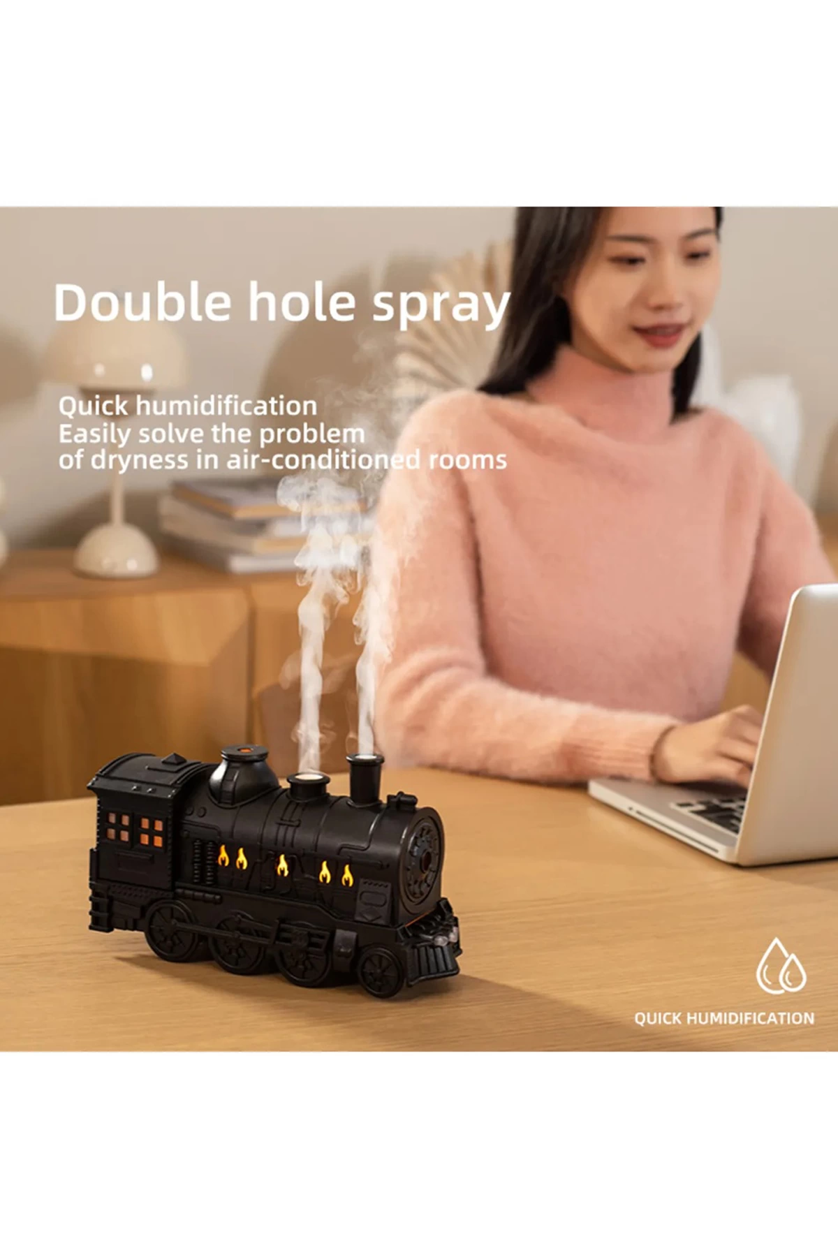 Tren Şeklinde Buharlı Oda Hava Nemlendirici Işık Buhar Makinesi Kumandalı