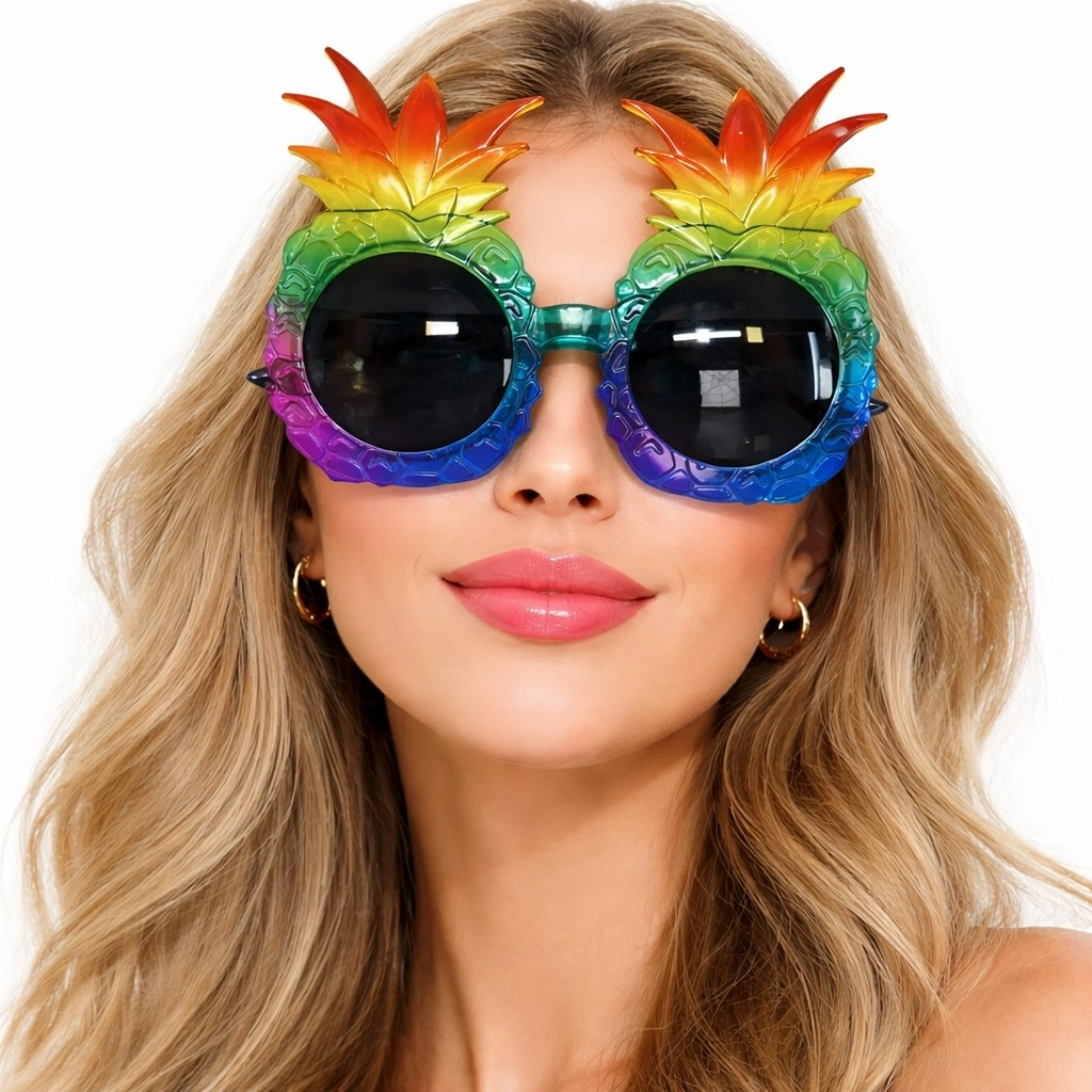 Tropikal Ananas Tasarımlı Renkli Hawaii Parti Gözlüğü